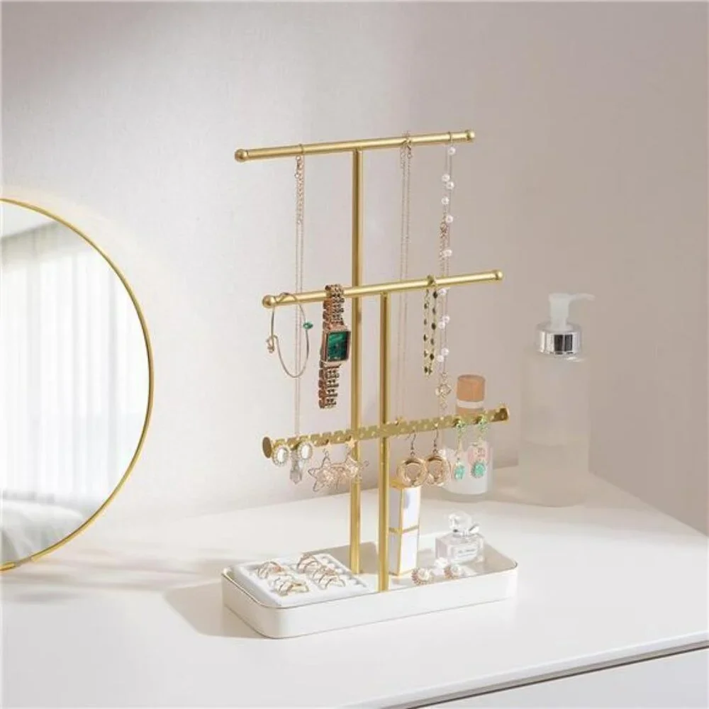 Lolalet Jewelry Necklace Holder Gold Display Stand Ceramic Base Ring Tray 14in